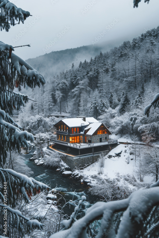 Modern houses in snowy mountains. Modern houses in snowy mountains.