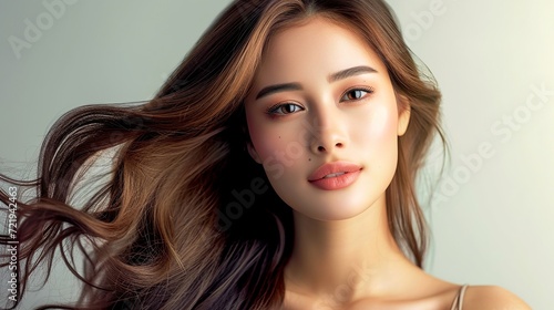 Elevate your beauty experience with a stunning woman boasting brown hair and fair skin. Discover radiance and allure effortlessly. Generative AI