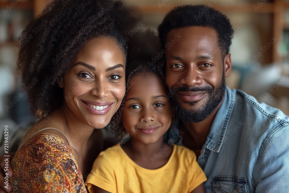 Happy African American family of three having fun together at home Happy African American family of three having fun together at home