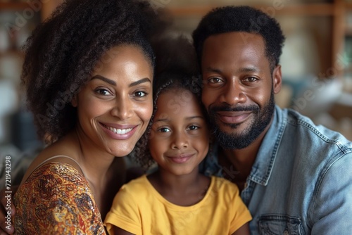 Happy African American family of three having fun together at home