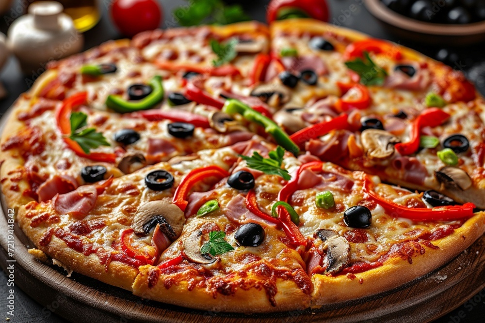 Pizza perfection Pepperoni pizza with cheese pull, tempting and delicious