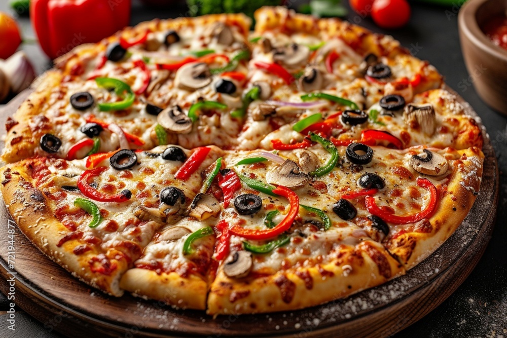 Pizza perfection Pepperoni pizza with cheese pull, tempting and delicious