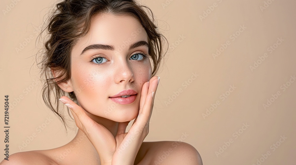 Elevate your beauty experience with a stunning woman boasting brown hair and fair skin. Discover radiance and allure effortlessly. Generative AI Elevate your beauty experience with a stunning woman boasting brown hair and fair skin. Discover radiance and allure effortlessly. Generative AI