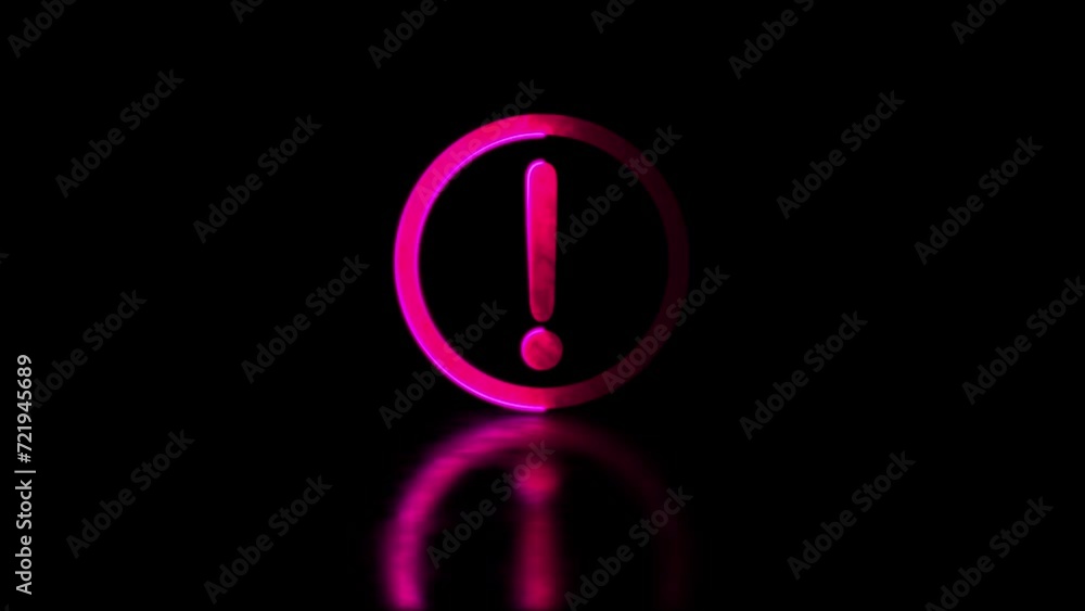 Glowing neon frame effect looping caution warning sign symbol. Black background. Glowing neon frame effect looping caution warning sign symbol. Black background.