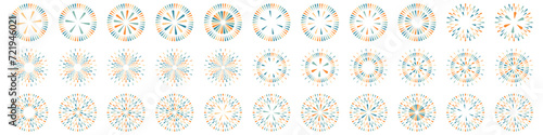 Set of creative fireworks explosion design vectors, ornament fireworks colorful design vector.