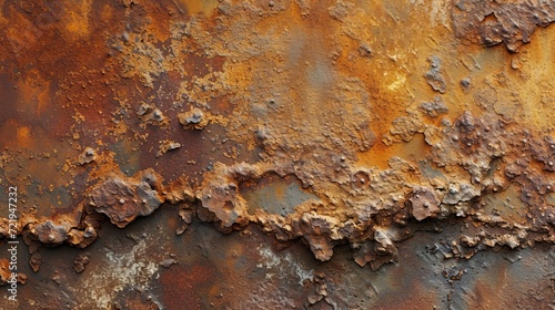 A decaying beauty, the abstract patterns of rust and mold on this brown metal piece evoke feelings of nostalgia and the passing of time photo