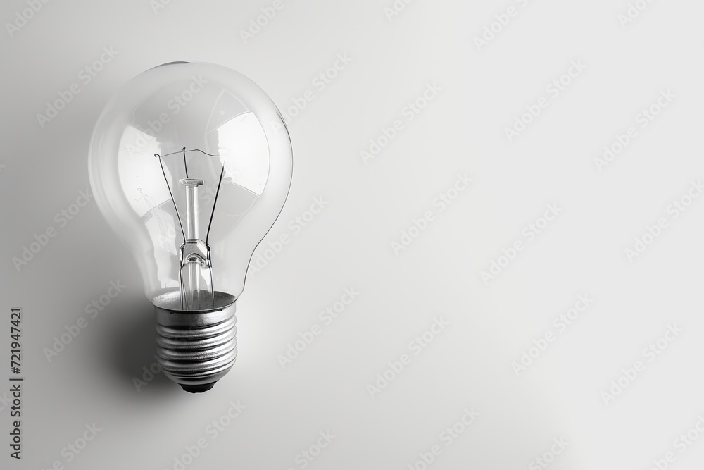 A lone light bulb glows with potential on a stark white canvas, symbolizing the power of illumination and the simplicity of a single idea A lone light bulb glows with potential on a stark white canvas, symbolizing the power of illumination and the simplicity of a single idea