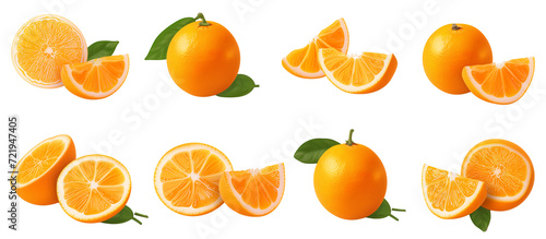 set of single orange isolated on transparent backgr