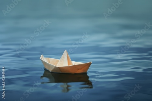 A solitary paper boat glides effortlessly on the tranquil waters of the lake, its reflection a poignant reminder of the simple beauty and peacefulness of outdoor transport © ChaoticMind