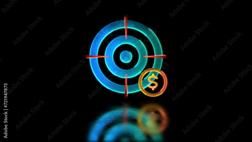 Looping neon glow effect Financial goal icon, black background Looping neon glow effect Financial goal icon, black background