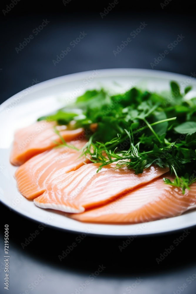 a plate of food with greens on it a plate of food with greens on it