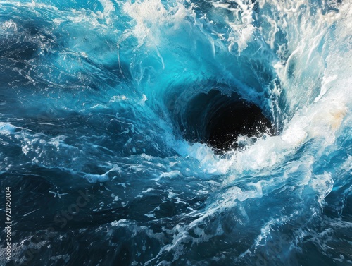 a blue water with a black hole