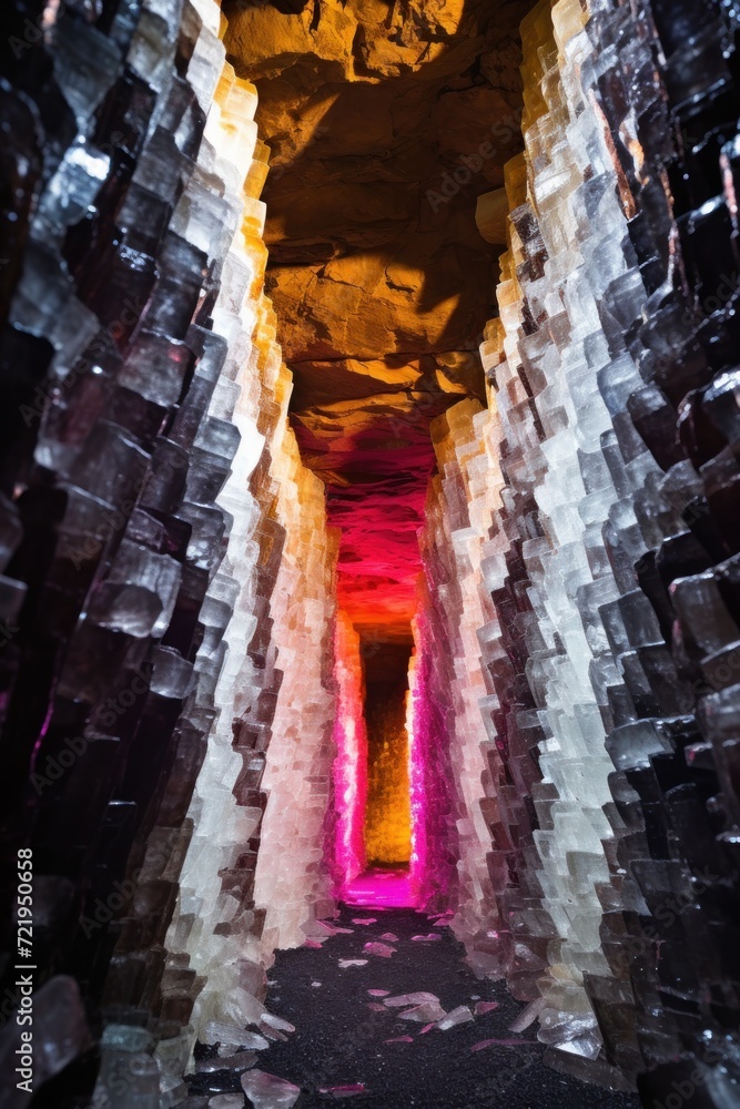 a cave with many blocks of ice