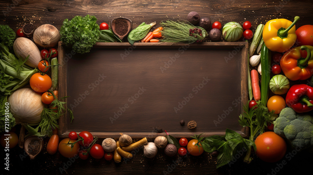 fresh vegetables frame on the wooden table fresh vegetables frame on the wooden table