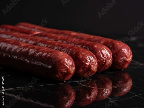 a group of sausages on a black surface