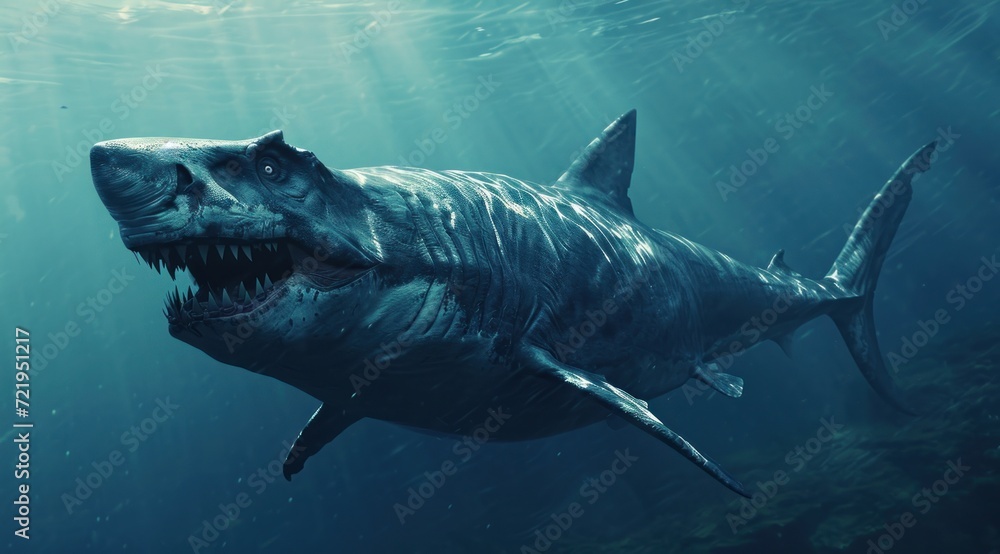 Naklejka premium a shark swimming in the water