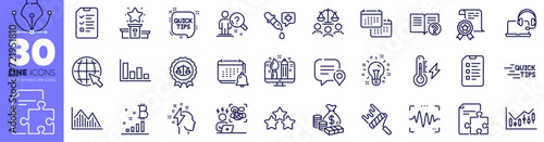 Financial diagram, Electricity power and Court jury line icons pack. Chemistry pipette, Idea, Interview web icon. Strategy, Histogram, Help pictogram. Investment graph, Chat bubble. Vector