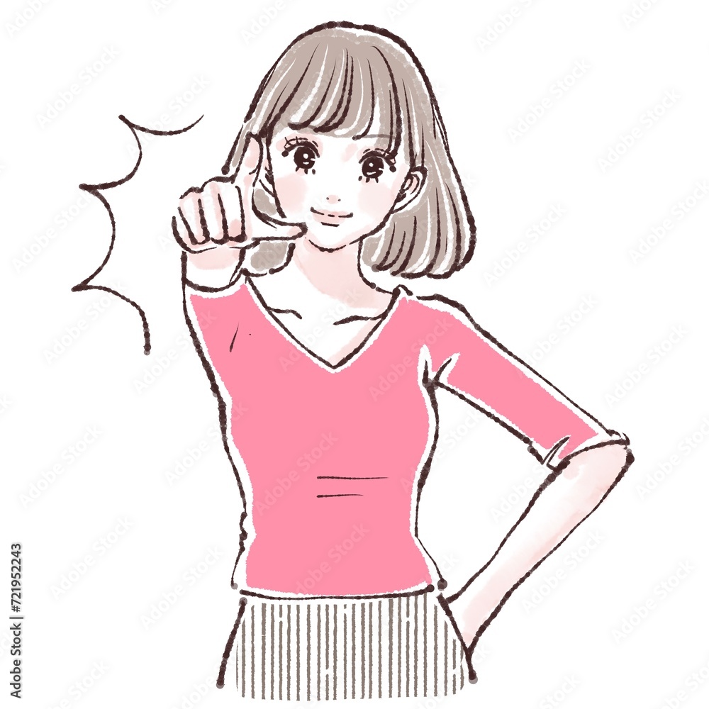 指を差す女性・女の子のイラスト素材 指を差す女性・女の子のイラスト素材