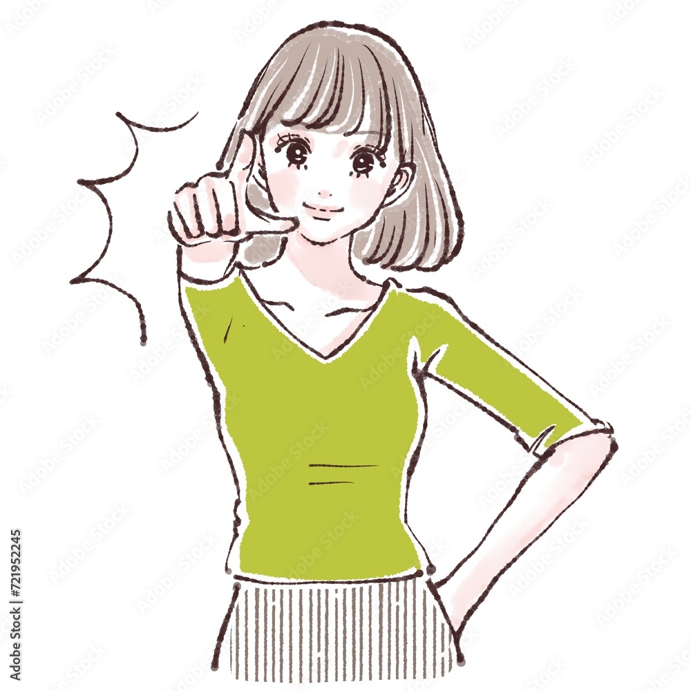指を差す女性・女の子のイラスト素材 指を差す女性・女の子のイラスト素材