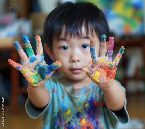 a child with painted hands