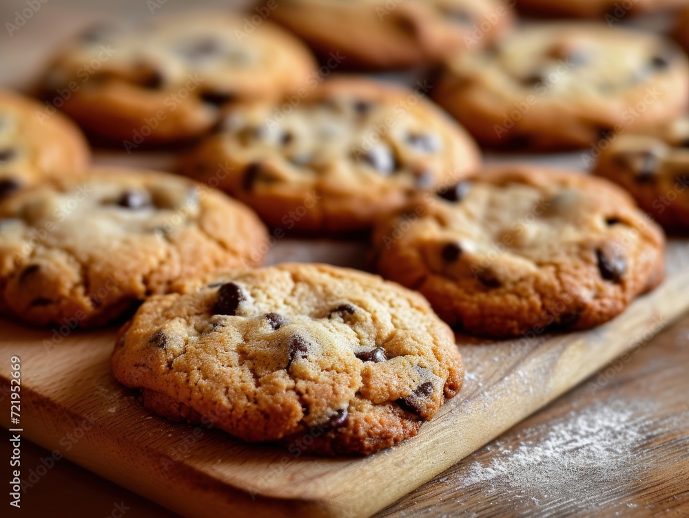 a group of cookies on a wooden board