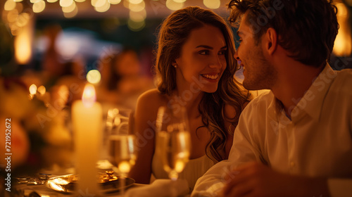 couple in love on a romantic evening in a restaurant with candles in an intimate settin
