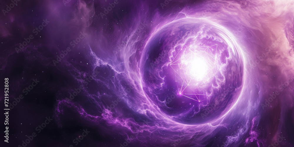 Purple lights and swirls in a dark background.