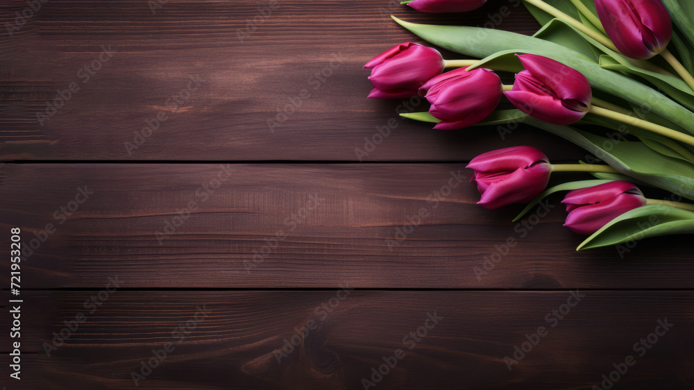 Pink tulips on a wooden background. Anniversary, spring, birthday, women's day theme Pink tulips on a wooden background. Anniversary, spring, birthday, women's day theme
