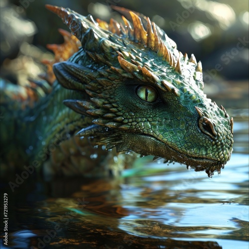 a green dragon in water