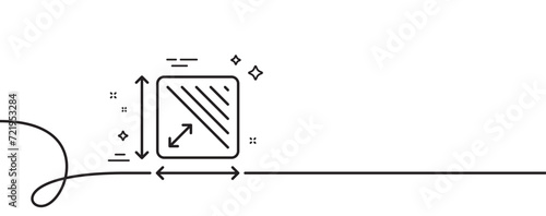 Square area line icon. Continuous one line with curl. Room dimension sign. Territory measurement symbol. Square area single outline ribbon. Loop curve pattern. Vector