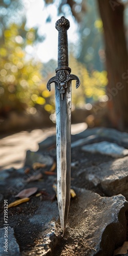 a sword on a rock