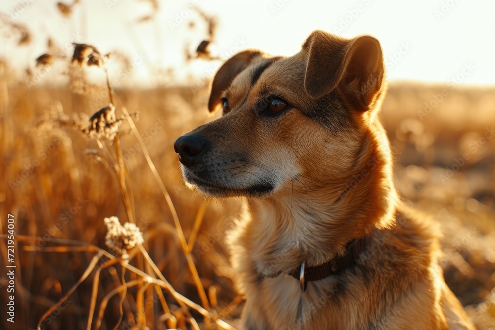 a dog sitting in a field a dog sitting in a field