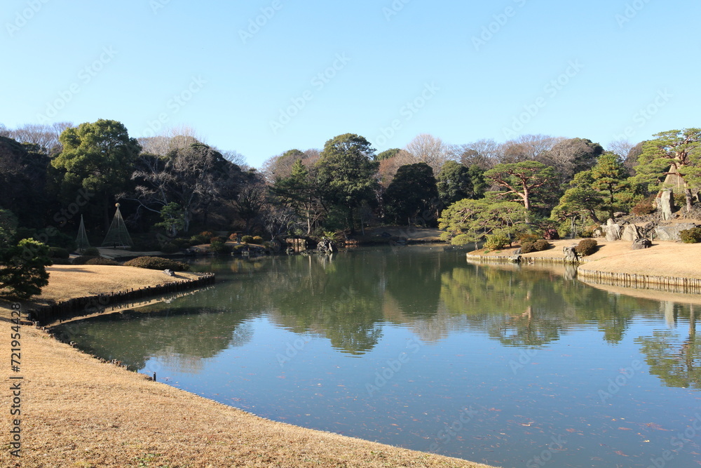 Daisensui Pond in Rikugien Garden, Tokyo, Japan
