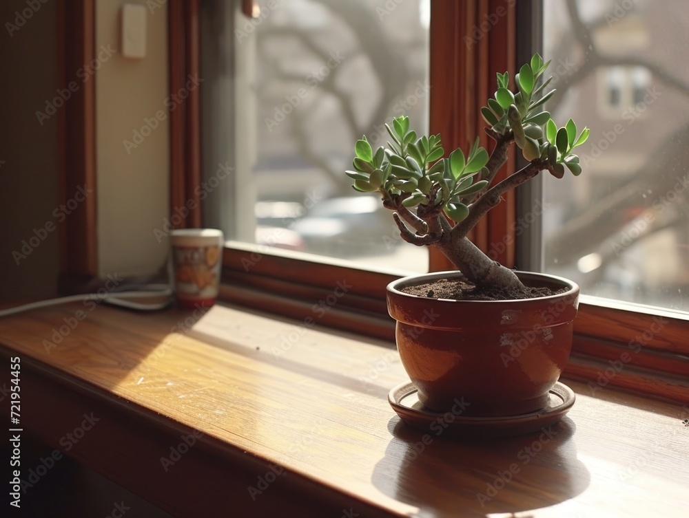 a potted plant on a window sill a potted plant on a window sill