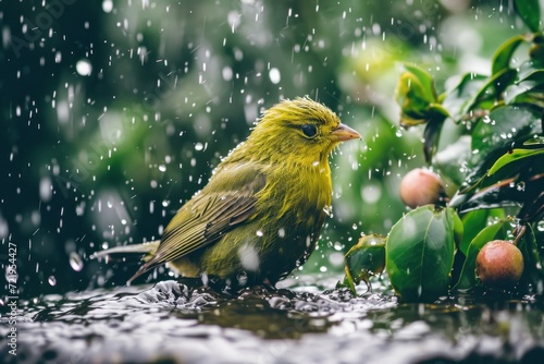 a bird standing in the rain photo