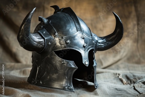 a helmet with horns on a cloth