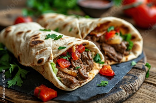 a tortilla wraps with meat and vegetables