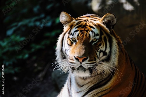 a tiger looking at the camera