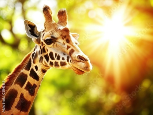 a giraffe with the sun shining