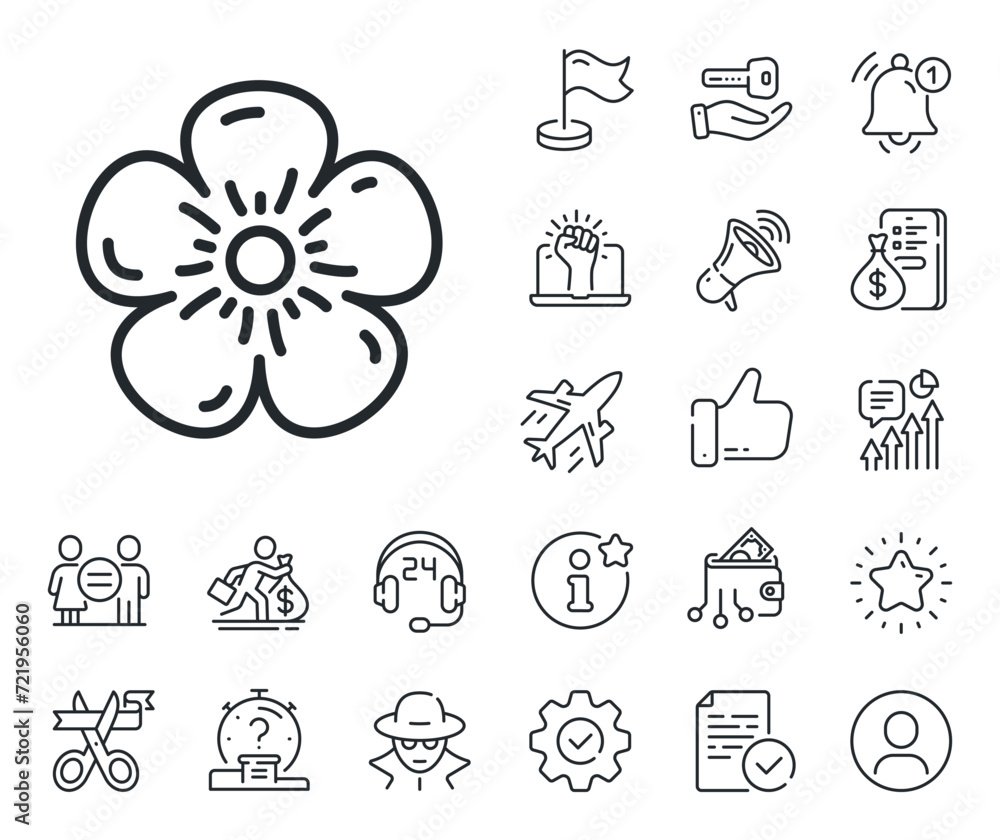 Fototapeta premium Organic tested sign. Salaryman, gender equality and alert bell outline icons. Natural linen line icon. Fair trade symbol. Natural linen line sign. Spy or profile placeholder icon. Vector