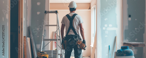 Contractor at work: Home renovation and refurbishment project with general construction worker