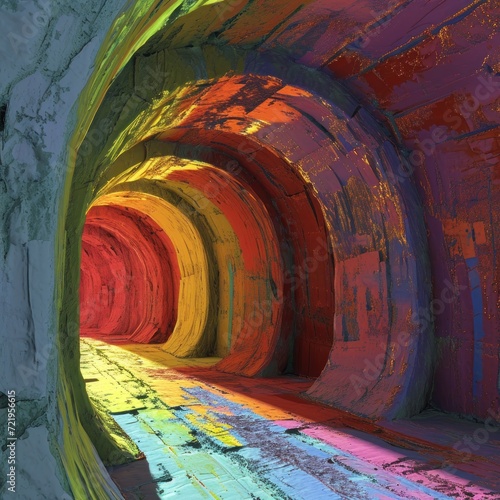 a colorful tunnel with light shining through