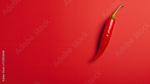 A single vibrant red chili pepper placed against a matching red background, exemplifying a minimalist approach that accentuates the chili's sleek form and intense color.