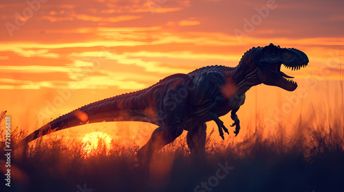 dinosaur in the sunset. generative ai 