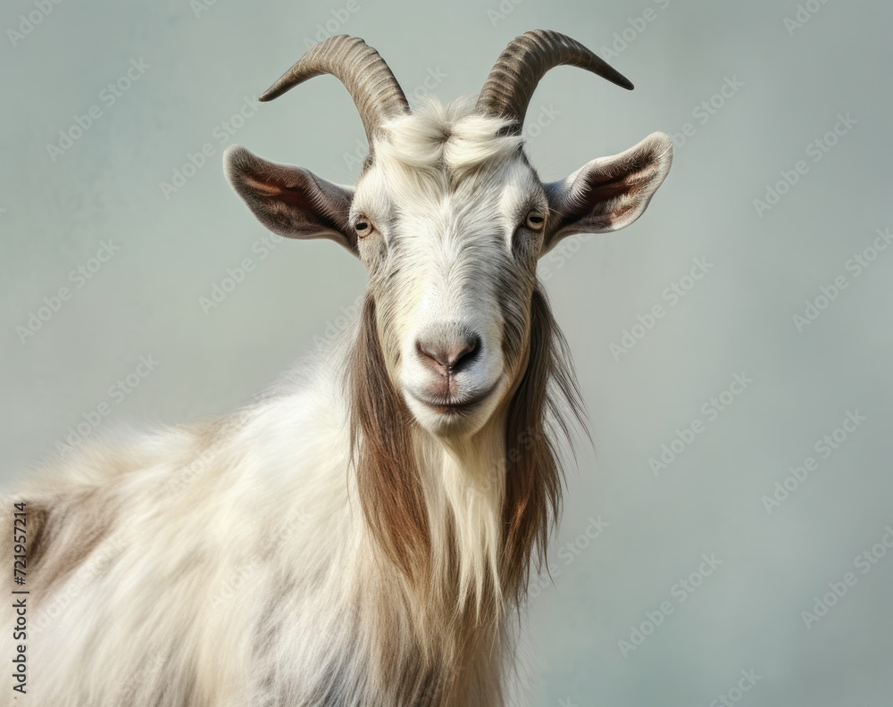 a goat with horns looking at the camera a goat with horns looking at the camera