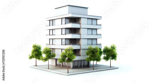 Modern building icon rendered in 3D and isolated on a white background.
