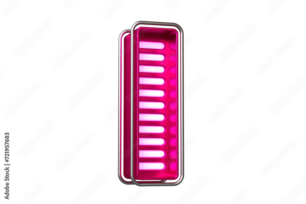 Futuristic style metallic pink neon font letter I. Beautiful typography for composing titles, ad headers and eye-catching texts. High quality 3D rendering. Futuristic style metallic pink neon font letter I. Beautiful typography for composing titles, ad headers and eye-catching texts. High quality 3D rendering.