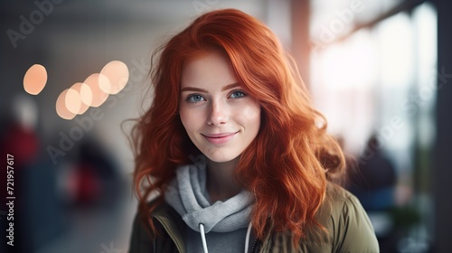 Education concepts are being studied by teenagers at university with cheerful  lovely redhead females.