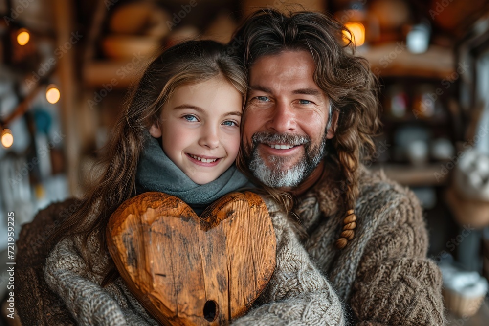 Obraz premium Family crafting a heart-shaped birdhouse for a backyard birdwatching experience