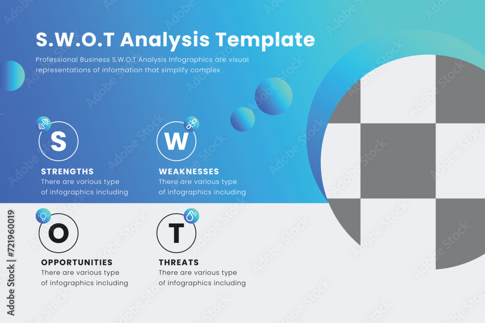 Concept of the SWOT-analysis template. Clean vector illustration for corporate strategic planning and business analytics presentations. Concept of the SWOT-analysis template. Clean vector illustration for corporate strategic planning and business analytics presentations.